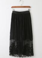 Oasap Solid Color Elastic Waist Lace Modal Skirt