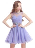 Oasap Rhinestone Trim Flounce Trim Cocktail Dress