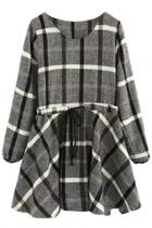 Oasap Sweet Plaid Drawstring Waist A-line Dress