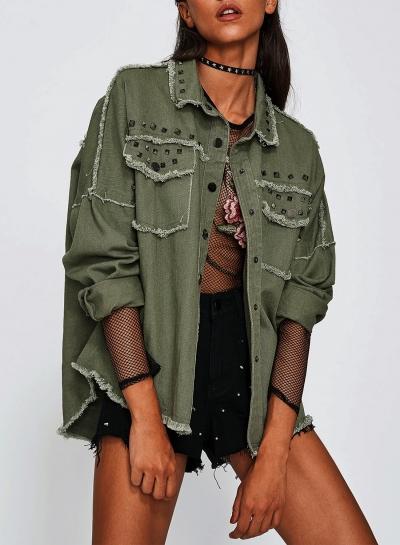 Oasap Rivet High Low Button Down Denim Jacket