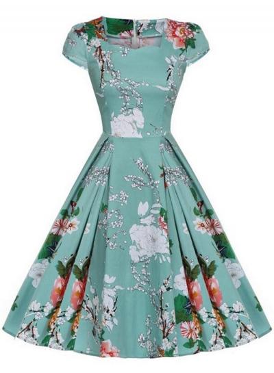 Oasap Vintage Short Sleeve Printed A-line Pleated Dress