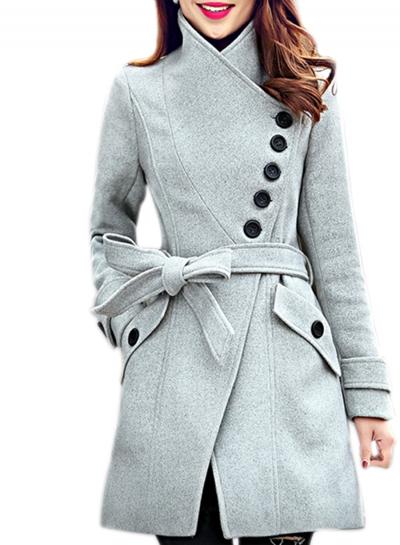 Oasap Women's Oblique Button High Neck Belted Coat