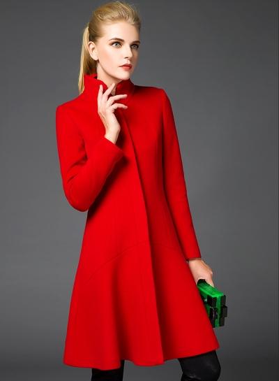 Oasap Stand Collar Long Sleeve Solid Color Slim Fit Wool Coat