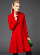 Oasap Stand Collar Long Sleeve Solid Color Slim Fit Wool Coat
