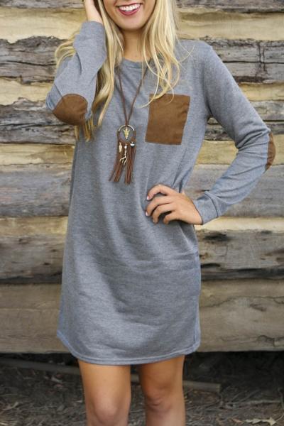 Oasap Fashion Paneled Long Sleeve Dress