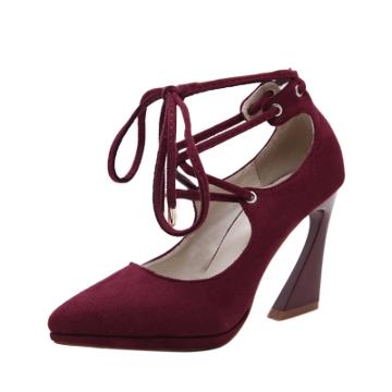 Oasap Hoof Heels Pointed Toe Lace Up Pumps