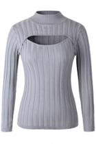 Oasap Peek-a-boob Stripe Textured Cutout Pullover Sweater