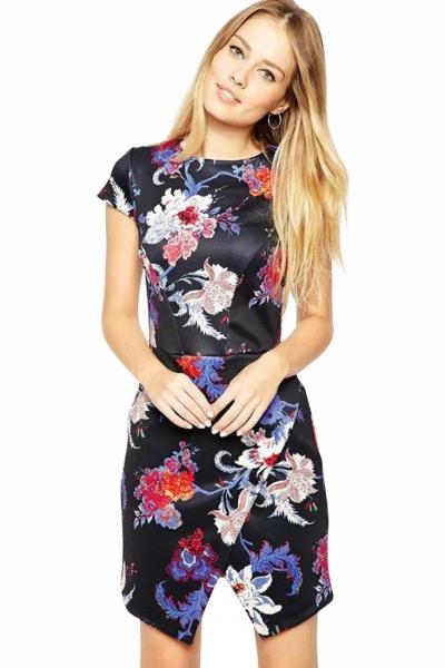 Oasap Retro Dreamy Floral Print Mini Dress