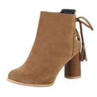 Oasap Round Toe Block Heels Back Tassel Boots