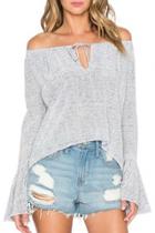Oasap Light Grey Off-the-shoulder Flare Sleeve Chiffon Blouse