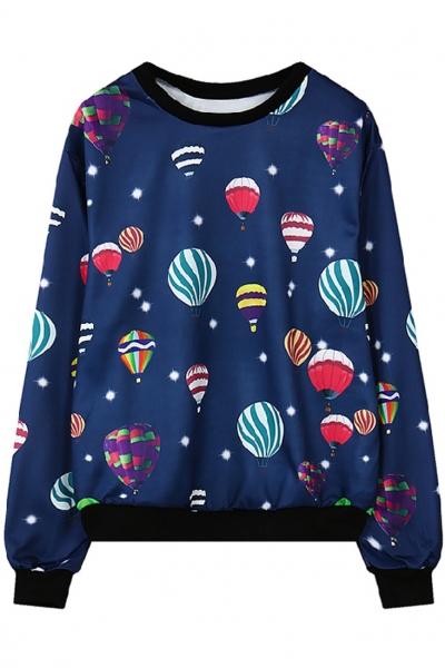 Oasap Fashion Hot-air Balloon Printing Pullover Sweatshirt
