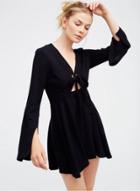 Oasap V Neck Long Sleeve Solid Mini Irregular Dress
