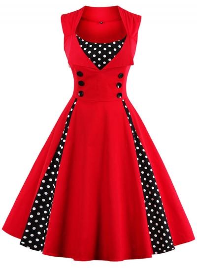 Oasap Vintage Contrast Polka Dot Flare Dress