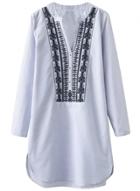 Oasap Women's Casual V Neck Long Sleeve Embroidery Shift Dress