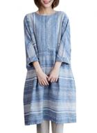 Oasap Women's Oversized Striped Print Cotton Linen Dress