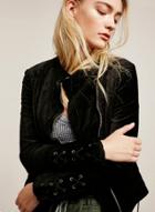 Oasap Women's Lace-up Trim Velvet Cropped Jacket