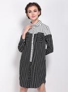 Oasap Women's Stripe Contrast Shirt Dress
