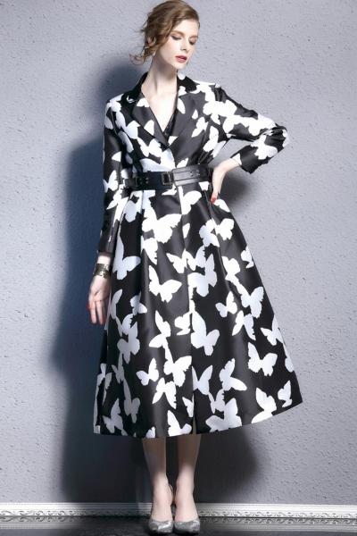 Oasap Elegant Floral Printing Notch Lapel Coat
