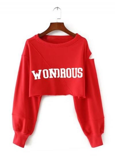 Oasap Round Neck Long Sleeve Off Shoulder Crop Top Sweatshirt