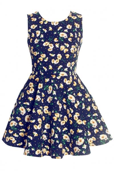 Oasap Fancy Floral Print Sleeveless Tunic