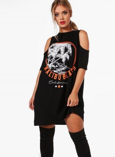 Oasap Plus Size Off Shoulder Pattern Print Dress