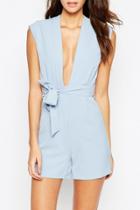Oasap Plunging Neck Romper With Waist Bow Tie