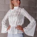 Oasap High Neck Flare Sleeve Slim Fit Lace Blouse