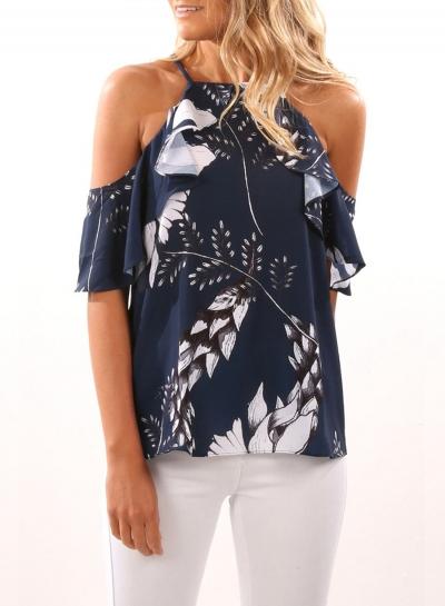 Oasap Halter Off Shoulder Floral Print Blouse