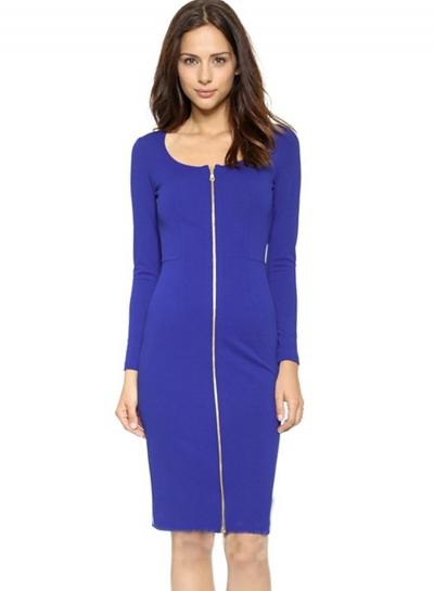 Oasap Women's Zipper Front Long Sleeve Bodycon Dress