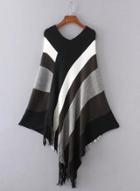 Oasap V Neck Tassel Cape Shawls Batwing Knit Sweater Cloak