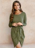 Oasap Fashion Long Sleeve Irregular Dress With Belt