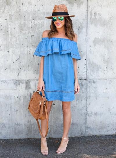 Oasap Fashion Slash Neck Flounce Panel Dress