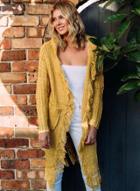 Oasap Hooded Long Sleeve Solid Color Tassels Decoration Open Front Cardigan