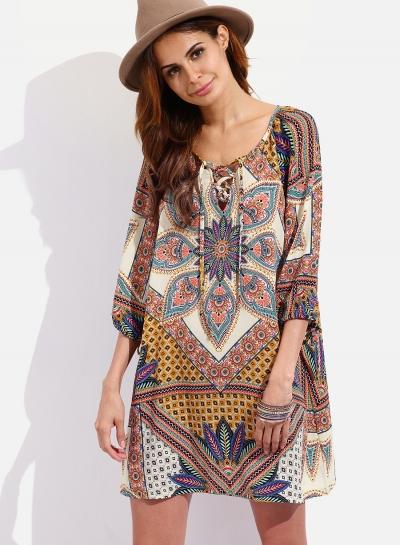 Oasap Round Neck Half Sleeve Floral Printed Dresses