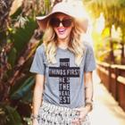 Oasap Round Neck Short Sleeve Letter Printed Casual T-shirt
