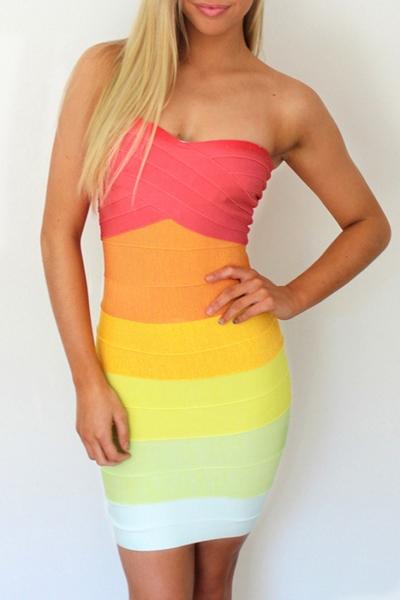 Oasap Fashion Multi-color Zippered Back Body-con Dress