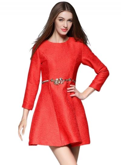 Oasap Long Sleeve Jacquard A-line Cocktail Dress