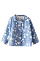 Oasap Sweet Floral Print Turn Down Collar Denim Jacket