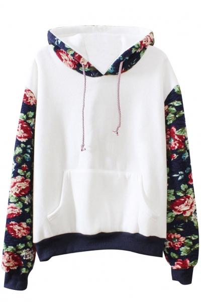 Oasap Trendy Floral Paneled Long Sleeve Hoodie