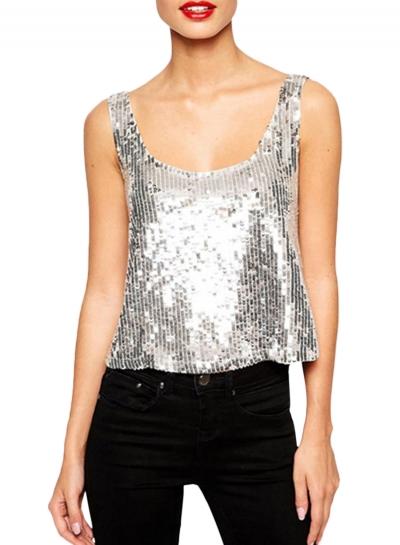 Oasap Women's Fashion Sleeveless Sequined Party Club Tank Top