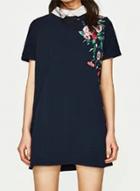 Oasap Fashion Short Sleeve Floral Embroidery Dress