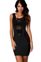 Oasap Black Sexy Lace Contrast Cocktail Party Evening Bodycon Dress