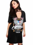 Oasap Hollow Out Eagle Printing Dress