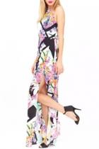 Oasap Floral Print Sleeveless High Slit Maxi Dress