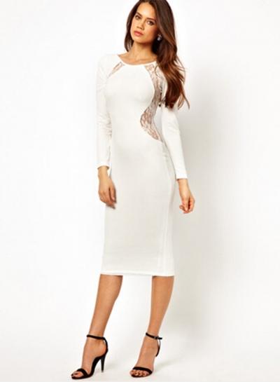 Oasap Fashion Lace Panel Hollow Out Bodycon Party Dress