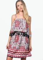 Oasap Spaghetti Strap Floral Print Tassels Mini Dress