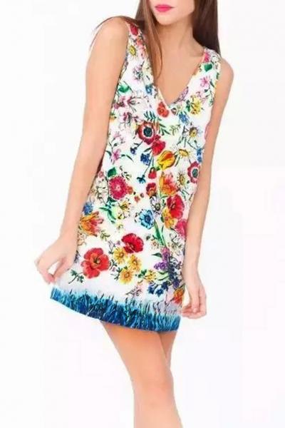 Oasap Favourite Floral Print V Neck Dress