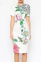 Oasap Floral Print Bodycon Midi Dress