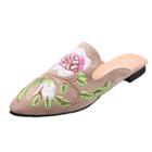 Oasap Fashion Pointed Toe Floral Embroidery Slippers