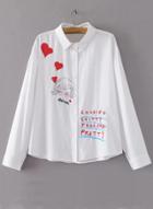 Oasap Embroidered Basic Collar Long Sleeve Shirts